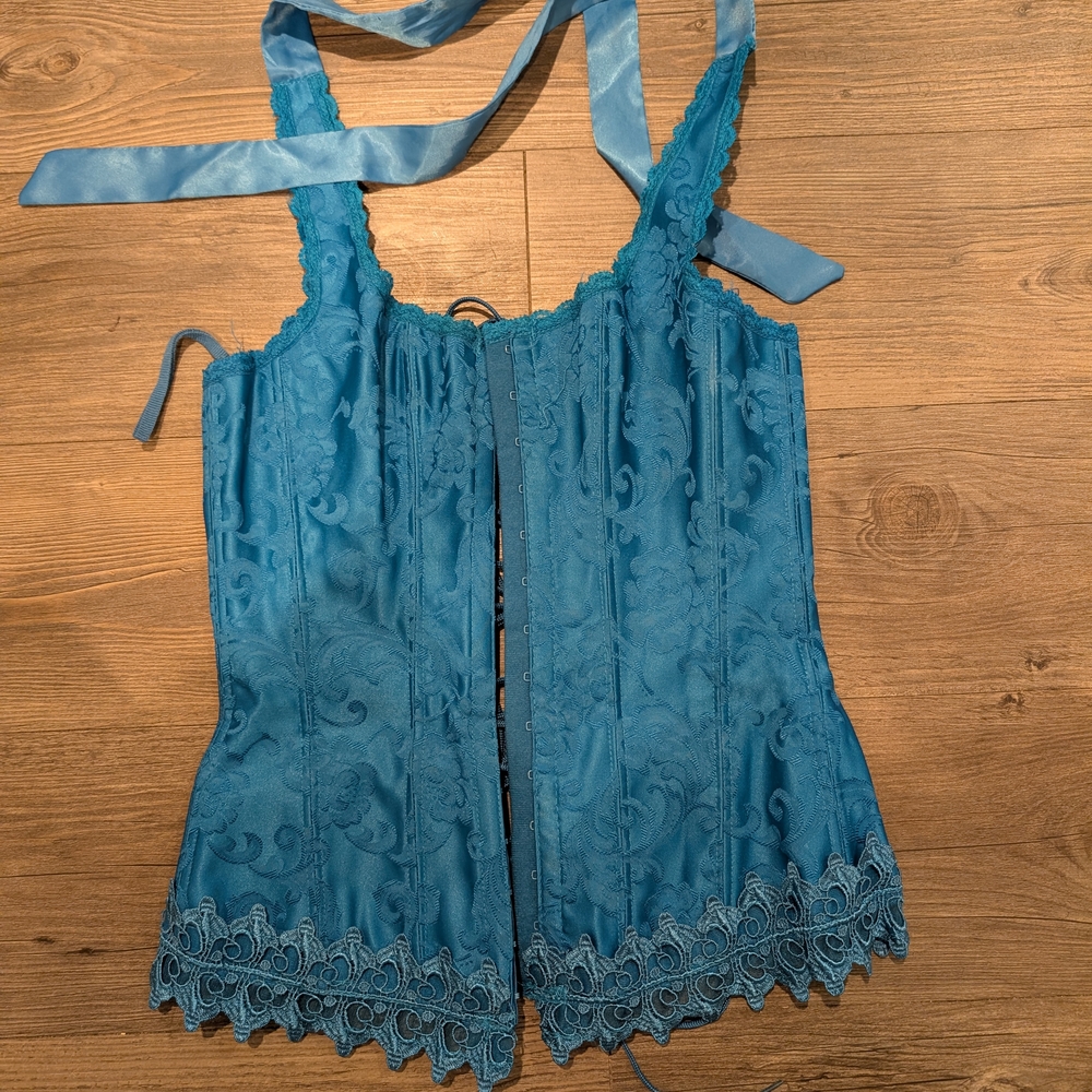 Frederick's of Hollywood Blue Smocked Tie Front Camisole